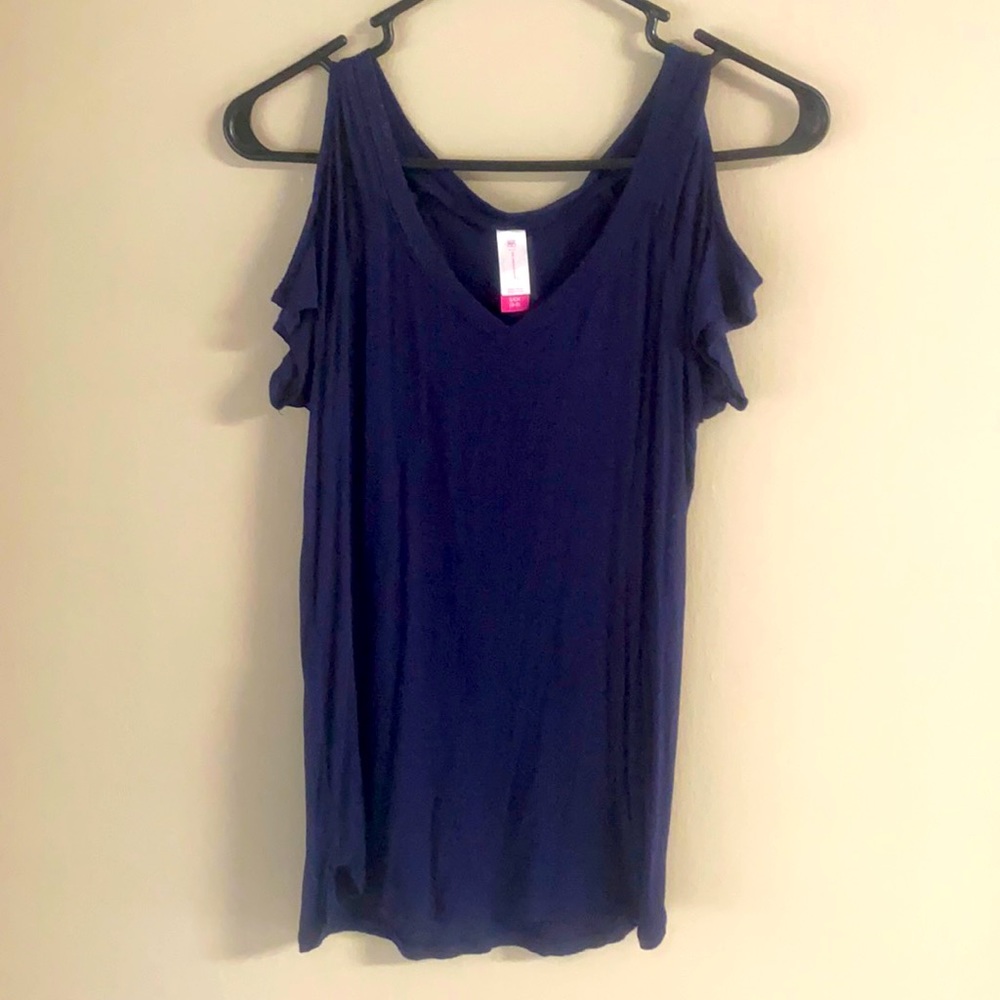 Navy Blue off the shoulder short sleeve shirt